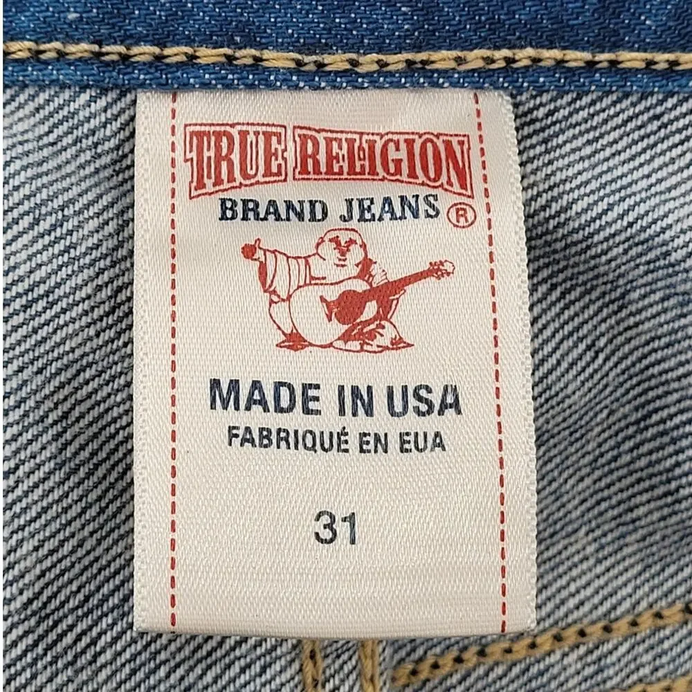 True Religion Light Blue‎ Denim Bobby Distressed Mens Straight Leg Jeans size 31